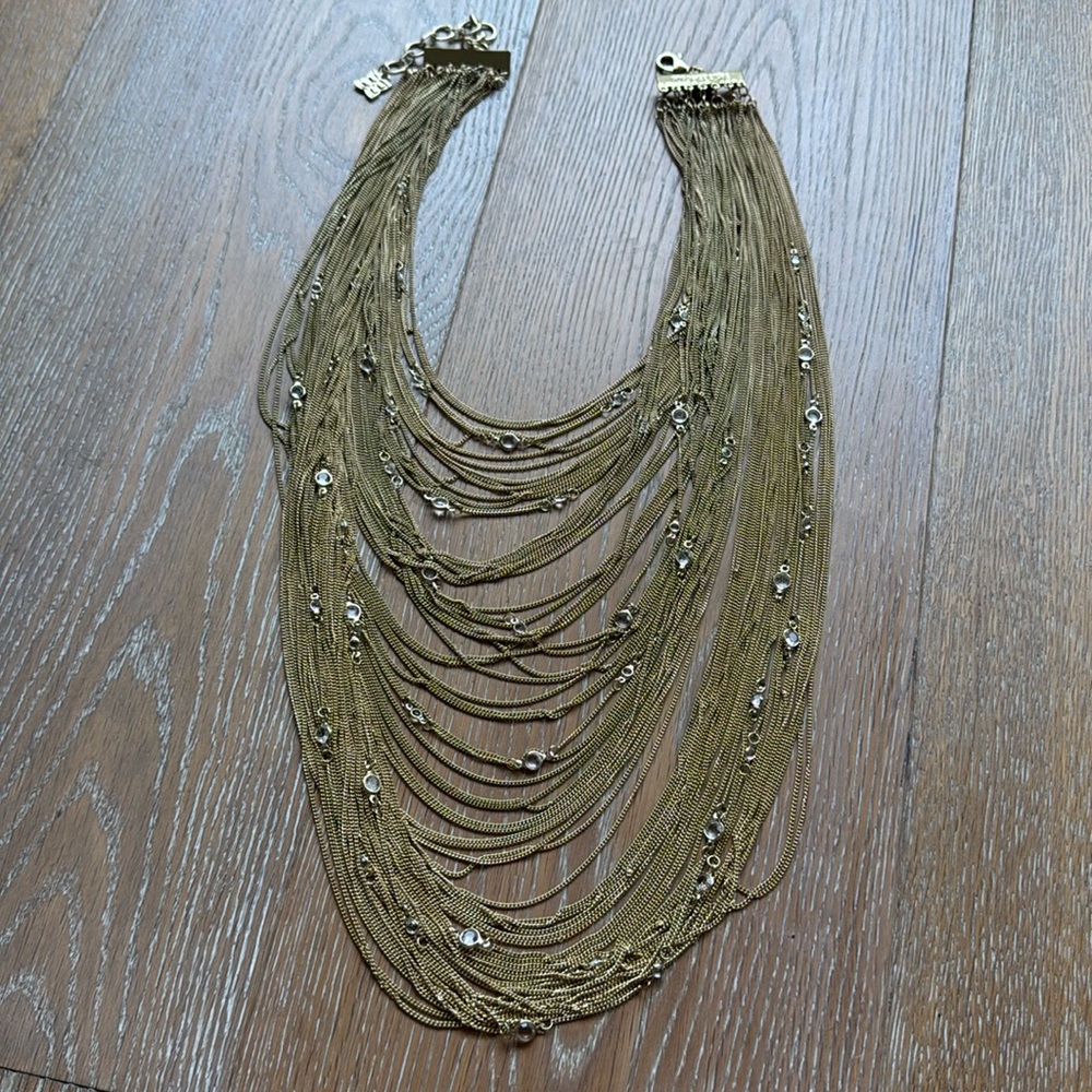 BCBGMaxAzria Gold Layered Multichain Necklace with Crystal Accents
